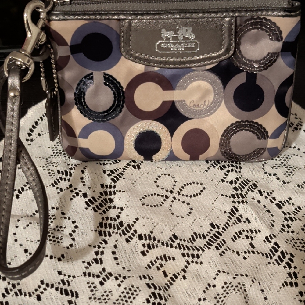 Coach Blue and Gray Patterned Wristlet
